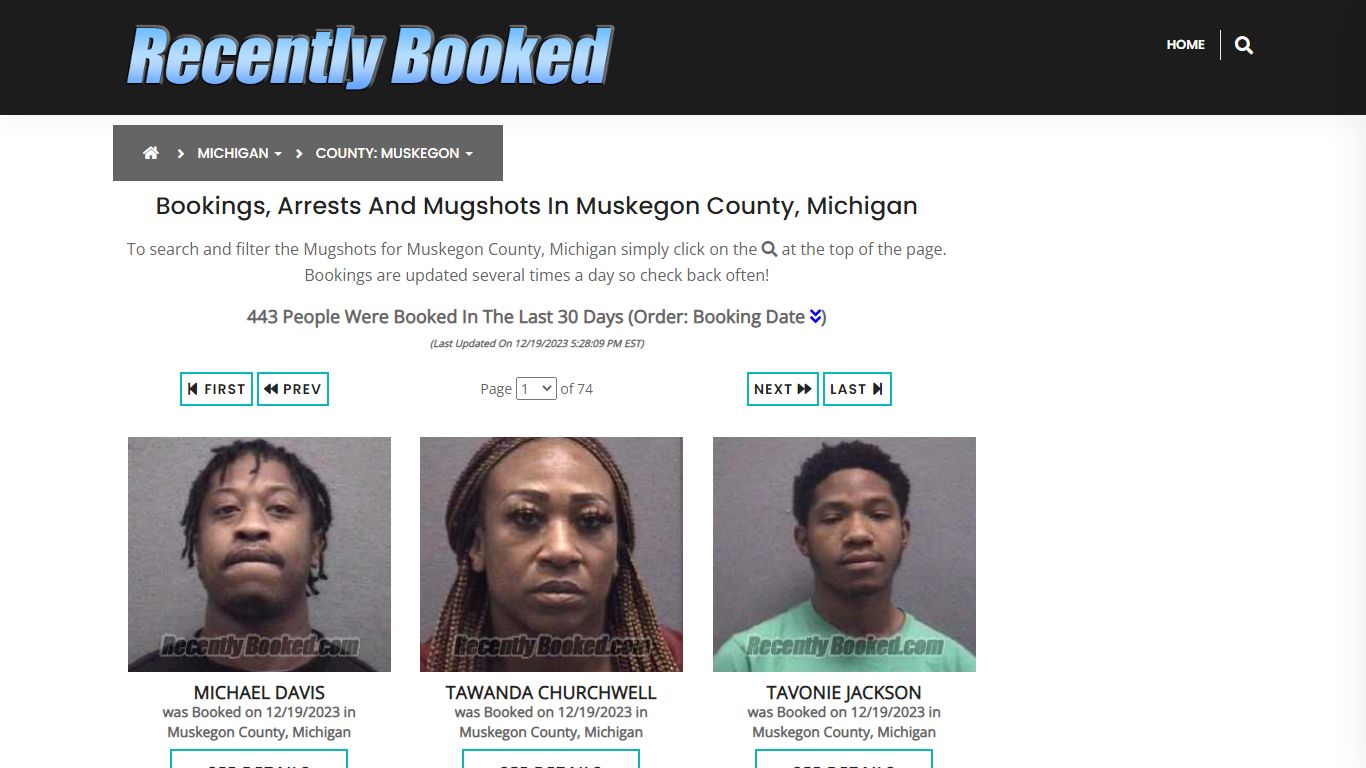 Bookings, Arrests and Mugshots in Muskegon County, Michigan
